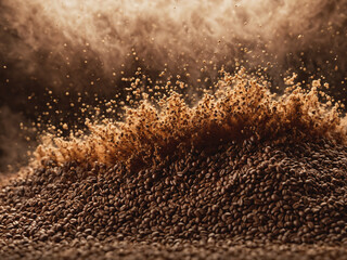 Grinding and Pulverizing Coffee Beans Extreme Close Up Macro Artistic Style