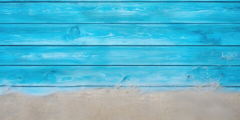 Top view of blue wooden floor with copy space, covered in sea sand. - Powered by Adobe
