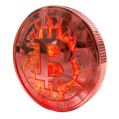 Red Bitcoin Engraved With Flames - Cut out, Transparent Background