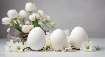 Obraz na płótnie Canvas White easter eggs in a row