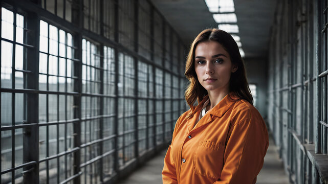 Woman with orange uniform in prison