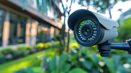 CCTV security camera in front of house for security and safety concept