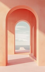 Mediterranean Home Entrance: Ocean Vista, Peach Arches, and Wall Shadows
