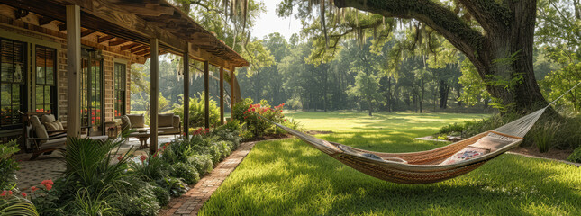 Southern cottage oasis: tranquil Alabama landscapegenerative ai - obrazy, fototapety, plakaty