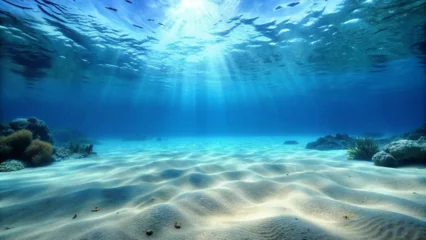 Gordijnen Seabed sand with blue tropical ocean above, empty underwater world , ONLY SAND © Алишер