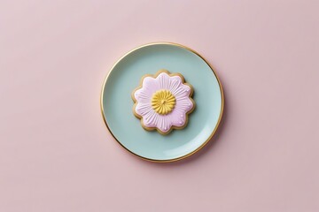 Fototapeta na wymiar Elegant Flower Cookie on Pale Green Plate