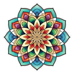 intricate geometric colorful mandala design for adult coloring book, thin black lines, no shading, white transparent background 