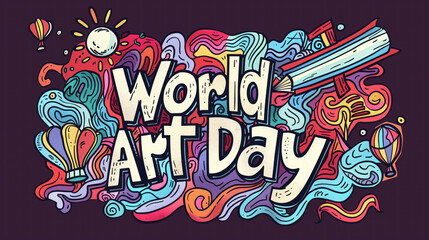 Vibrant World Art Day Illustration with Creative Doodle and Typography.