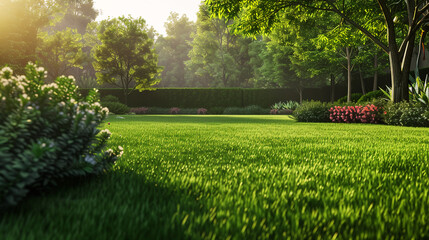 Moved fresh garden lawn at summer