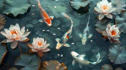 koi carp fish swimming in the pond. - obrazy, fototapety, plakaty