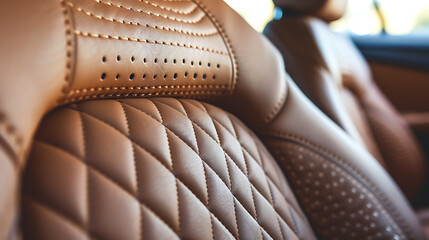 Close up of a brown leather car seat for comfort and style