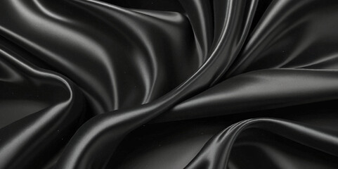 Luxurious black smooth silk or satin texture background. Black silk wave and curve background