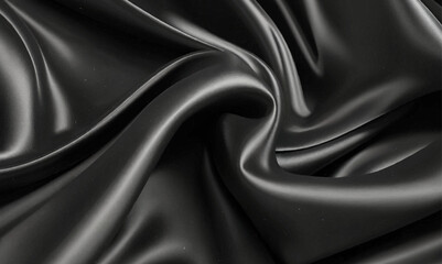 Fototapeta premium Luxurious black smooth silk or satin texture background. Black silk wave and curve background