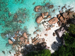 Anse Cocs beach, La Digue Seychelles, tropical beach during a luxury vacation in Seychelles....