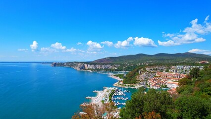 Fototapeta na wymiar Portopiccolo Sistiana - Italy - Gulf of Trieste - fantastic aerial view of the seaside resort in a rocky bay