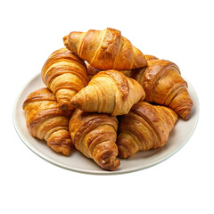 Freshly baked croissants on a plate isolated on transparent background
