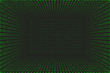 Program datum 3d background. Green programming binary coding. Matrix hacker vector