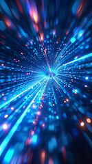 Abstract illustration of technology, speed and light flowing through a tunnel. AI Generated