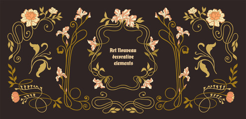 Art Nouveau floral frames, corners, and borders. Vector. © Аня Марюхно