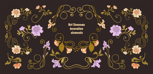 Art Nouveau floral frames, corners, and borders. Vector. - obrazy, fototapety, plakaty