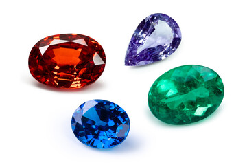 Bright gems on a white background