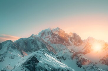 Stunning High-Resolution Photo of Sun Setting Behind Dramatic Mountain Range, Captured in Canon EOS5D Mark IV Style