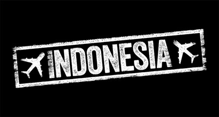 Indonesia text emblem stamp with airplane, concept background