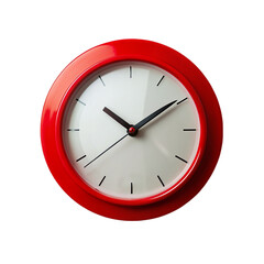 Red wall clock isolated on transparent background.