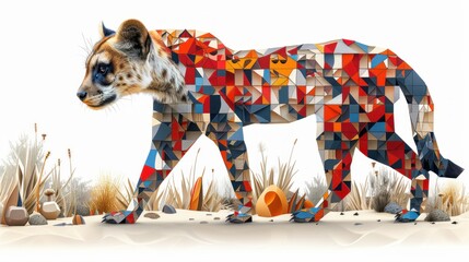 a picture of a cheetah made out of different shapes and sizes of geometric shapes and sizes of animals. - obrazy, fototapety, plakaty