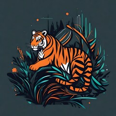 A sleek, minimalistic depiction of a poised tiger in a vibrant vector logo, symbolizing strength and free spirit through clean lines and modern design.