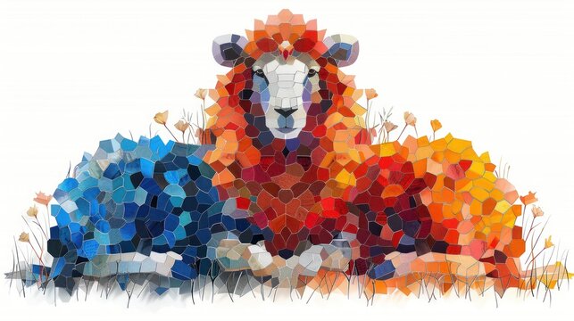 a picture of a lion made up of many different colors of hexagons and hexagons.