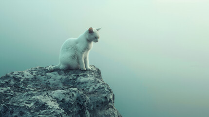 beautiful cat in top of a mountain 