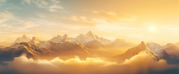 Picturesque gradient mountain range bathed in golden light, showcasing the cutest and most beautiful alpine scenery.