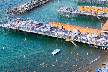 Küchenrückwand Plexiglas Strand von Positano, Amalfiküste, Italien beach of Sorrento, summer hoiday, southern Italy