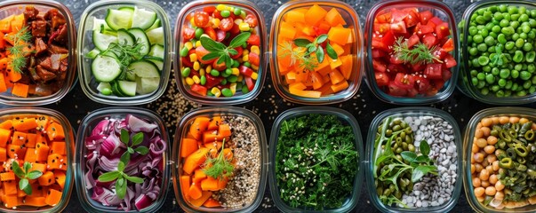 Plant-based meal prep, colorful and nutritious dishes prepared in an eco-conscious kitchen