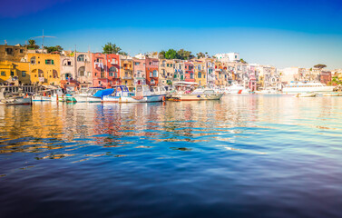 Marina Grande with colorful old houses of Procida island, Italy