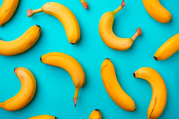 fruit pattern of fresh banana slices on green background. Top view