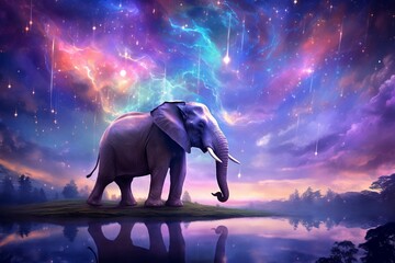 A gentle elephant under a lavender sky - obrazy, fototapety, plakaty