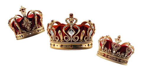 3d red royal golden crown with diamonds king collection isolated isolated soft smooth lighting only png premium high quality