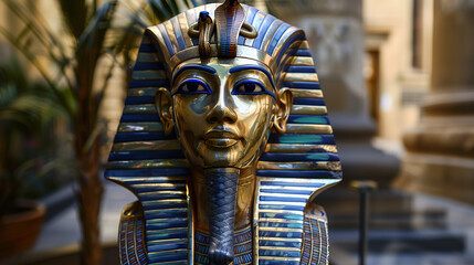Golden statue of an ancient Egyptian pharaoh - obrazy, fototapety, plakaty