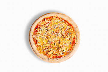 Italian pizza top view isolated on white