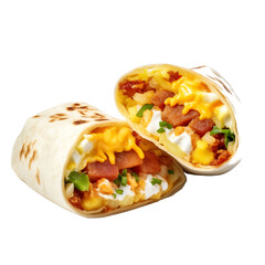 Tasty potato and egg breakfast burrito isolated on transparent background