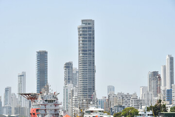 Área moderna de la ciudad de Cartagena de Indias visto desde la Bahía de Cartagena. Paisaje...
