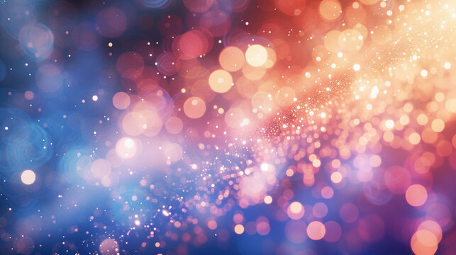 Blue, pink bokeh, sprinkles for a holiday celebration like christmas new year. shiny lights. isolated wallpaper background.