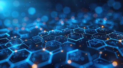 Obraz premium Clean blue background with subtle cyan hexagons. Created with Generative AI