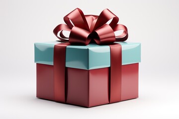 Fototapeta premium Red gift with blue top and red ribbon and big red bow.