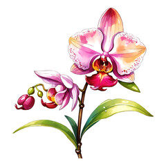 Painted orchid flower on white background