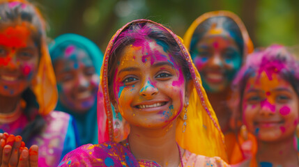 Holi festival in India women with colorful paint