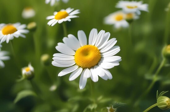 Close-up view of chamomile flowers. Generative AI image