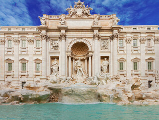 Fototapeta na wymiar restored Fountain di Trevi in Rome at day, Italy
